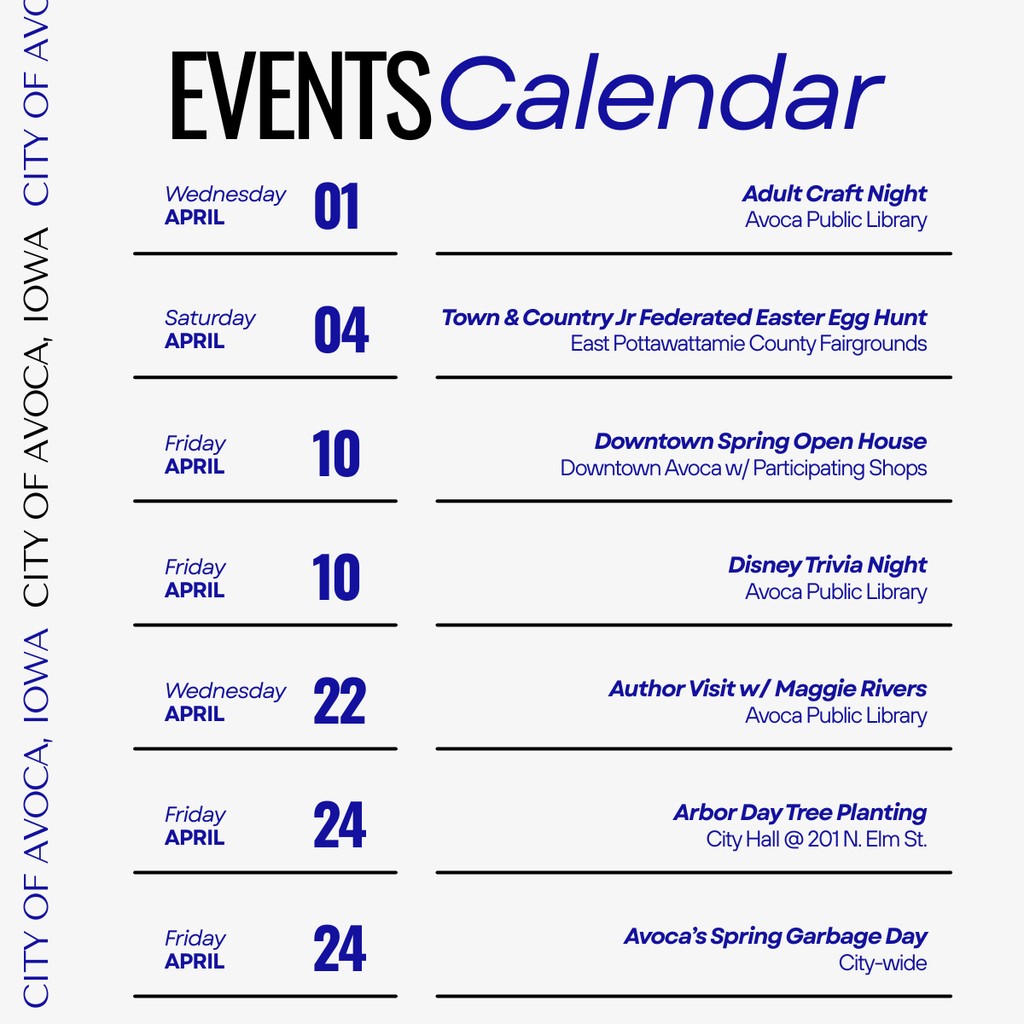 April Events Calendar