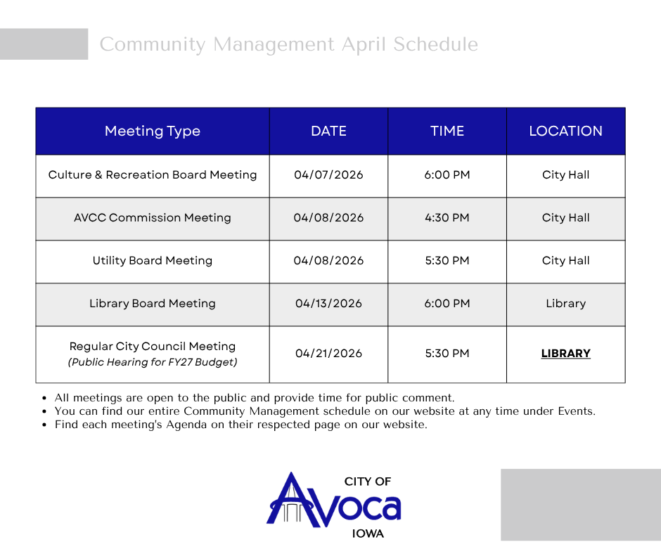 Community Management April Schedule