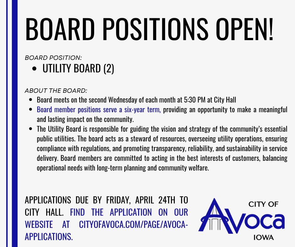 Utility Board Positions Open