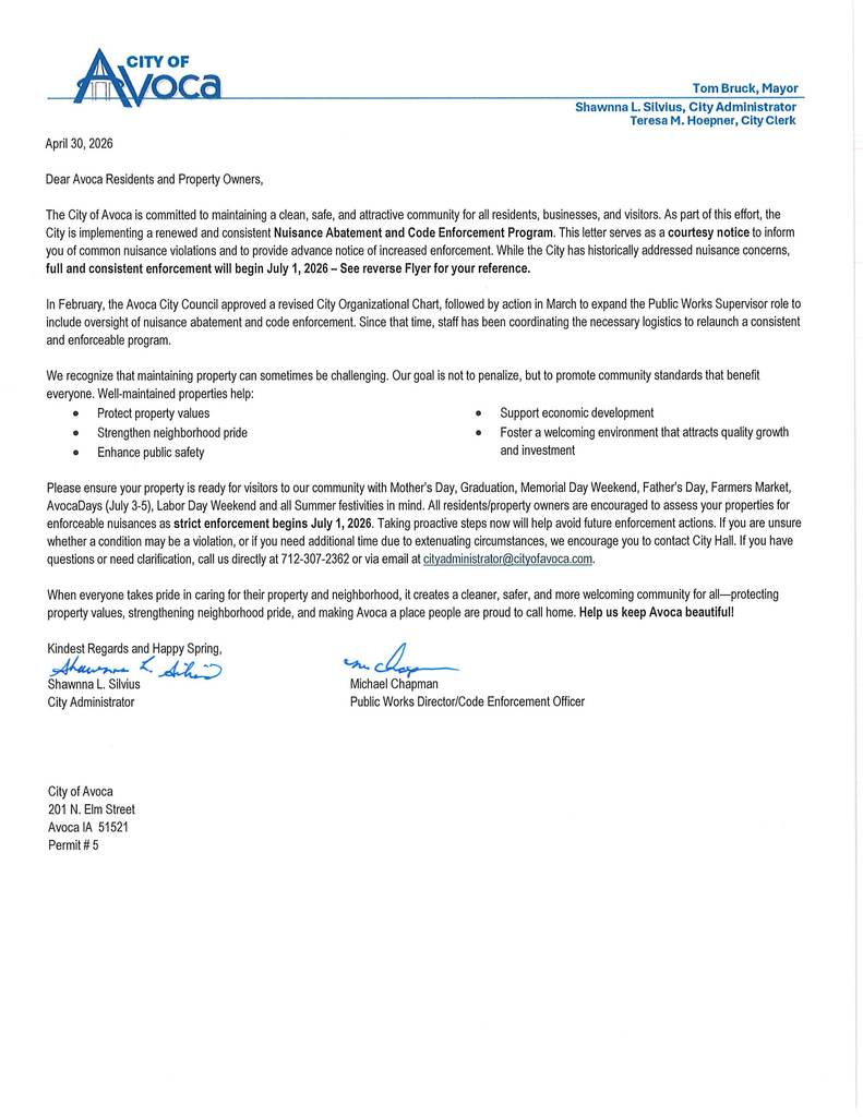 Common Nuisance Violations Letter 2026