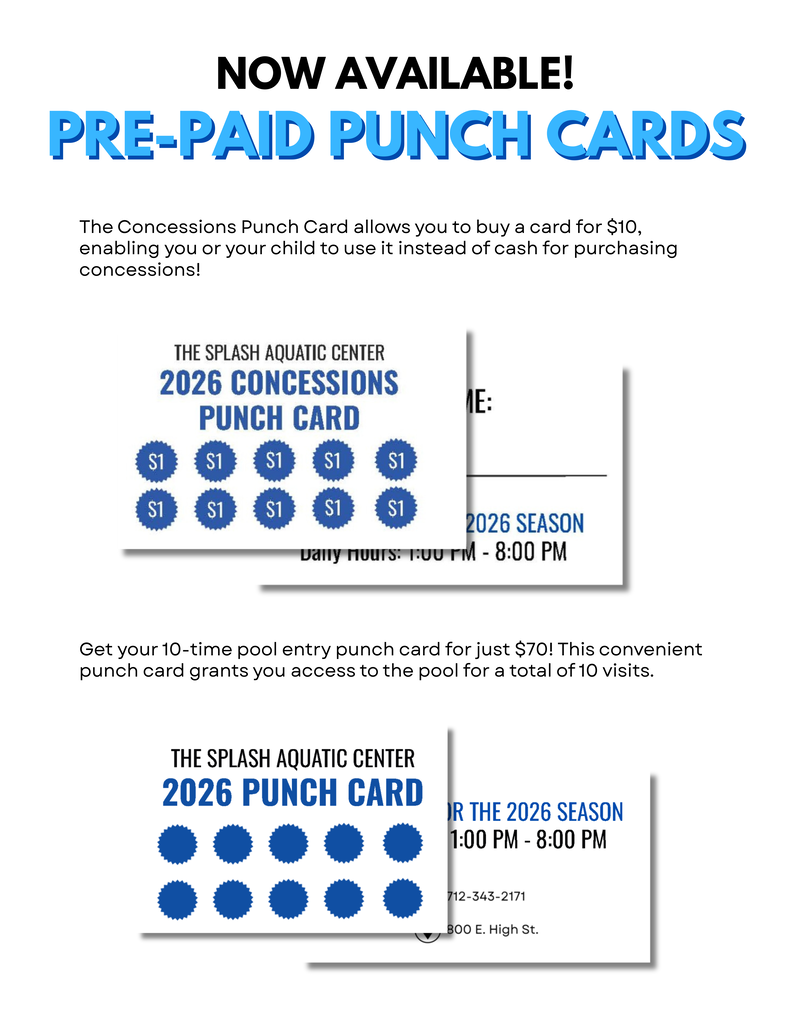 Pre-paid punch cards now available for the pool