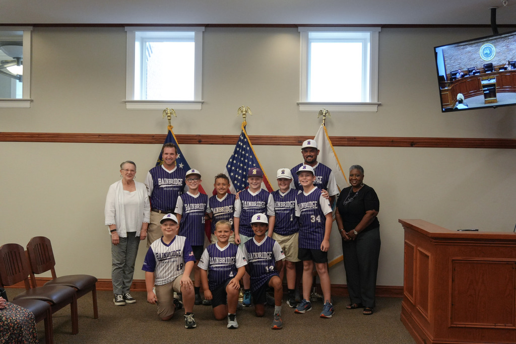 GRPA Class A/B 10U Baseball State Champion team pictured with their coaches, Mayor Sylvia Washington and Councilperson Roslyn Palmer 
