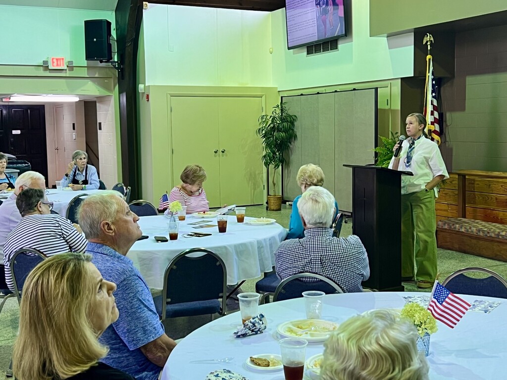 Crystal Hines, City of Bainbridge Director of Downtown and Tourism Development, speaks to the Keenagers of Bainbridge during their monthly fellowship meeting at Bainbridge First Methodist Church.