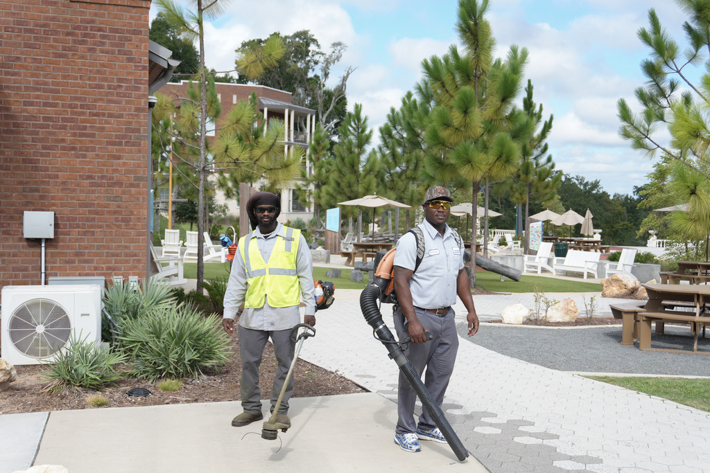 City of Bainbridge parks department employees prepare for landscaping work at Chason Park