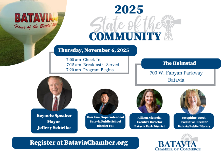 state of the community flyer with pictures of speakers