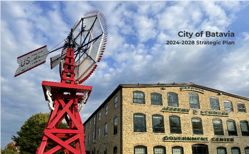 City hall with windmill and strategic plan 2024-2026