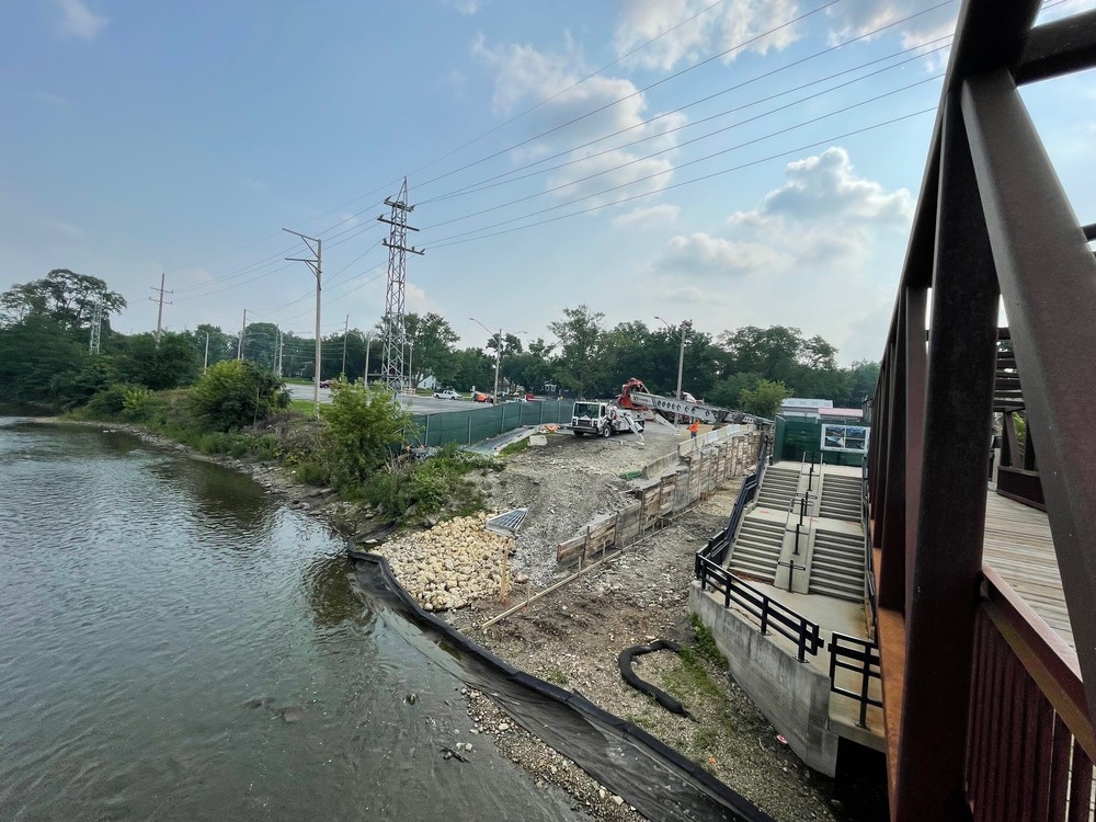 aerial view of peace bridge ramp construction