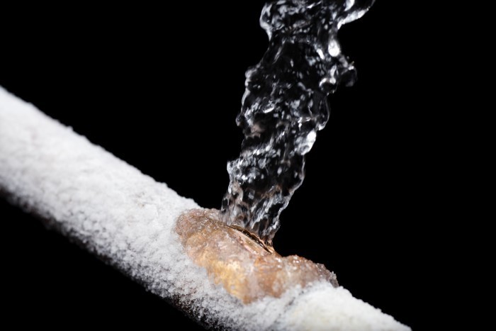 water on frozen pipe