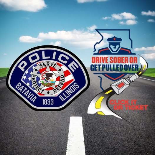 batavia pd & drive sober logos on a road