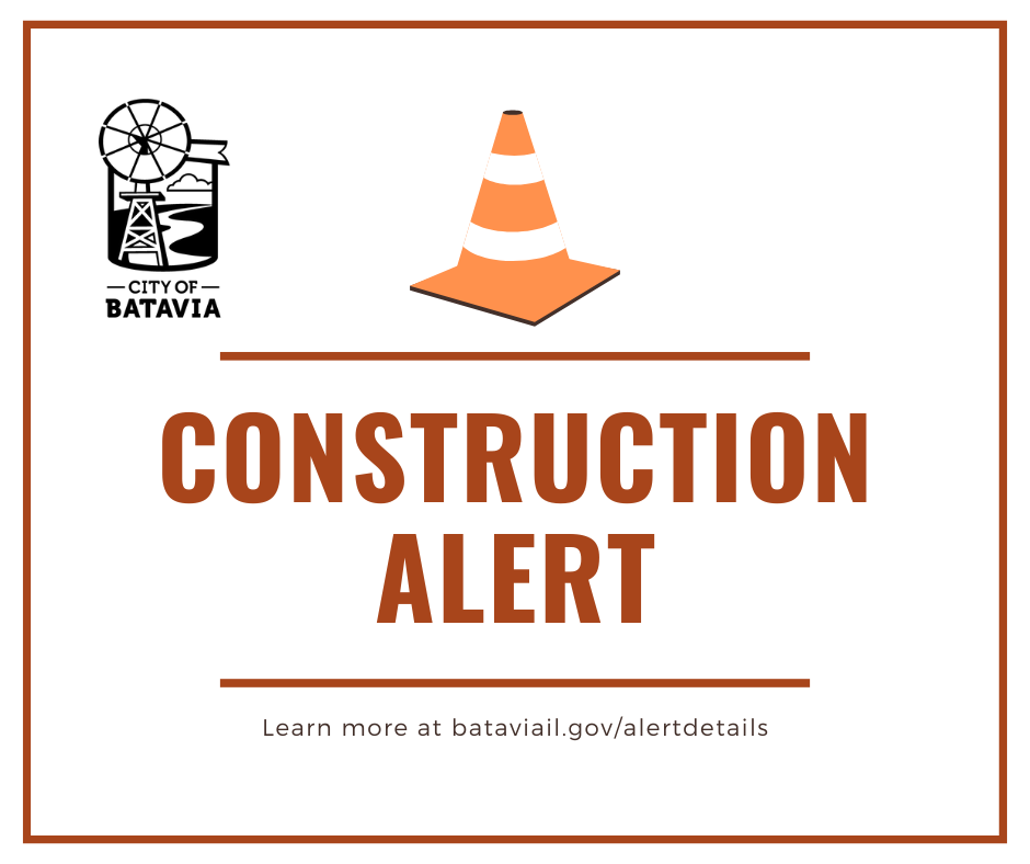 Traffic alert graphic with orange cone and city logo
