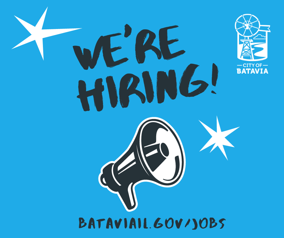 we're hiring graphic with megaphone and logo