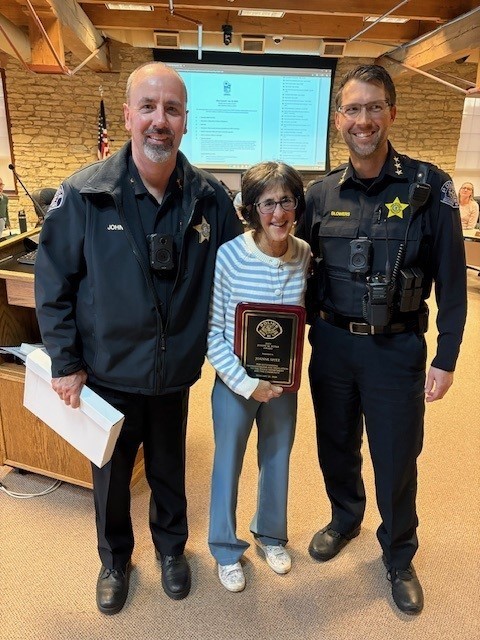 Deputy Police Chief Michael Johnson, Joanne Spitz, Police Chief Eric Blowers
