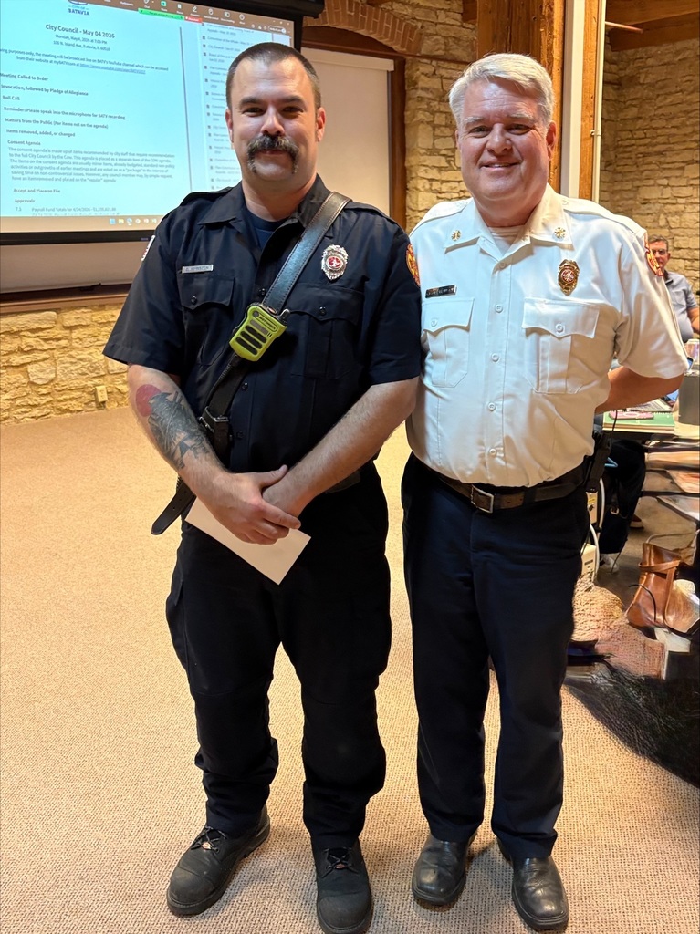 Batavia Firefighter Jacob Canada and Batavia Fire Chief Craig Hanson