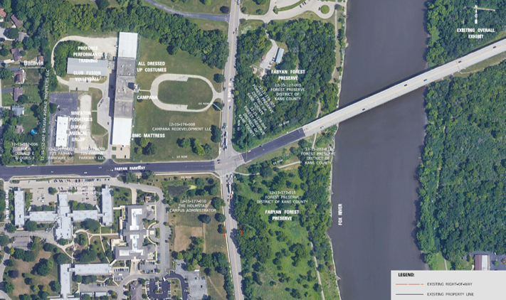 Aerial view of intersection of Fabyan Parkway and Rt. 31 and surrounding area