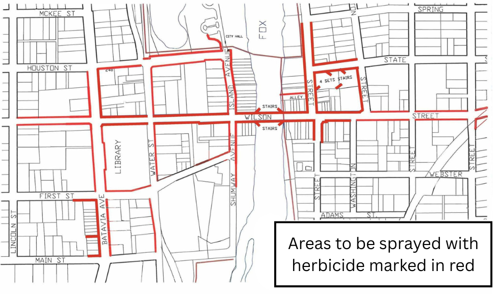 map of areas downtown to be sprayed with herbicide