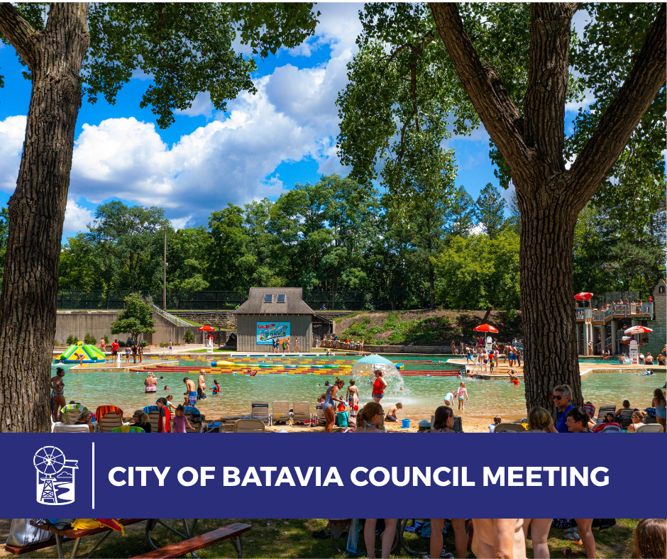 City of Batavia Council Meeting with quarry beach in the background