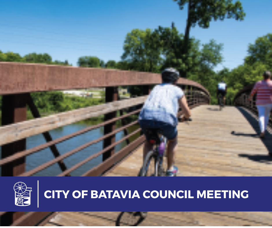 batavia city council meeting, person riding a bicycle over a vridge