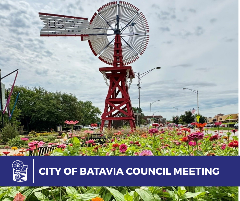 batavia City council meeting windmill and flowers