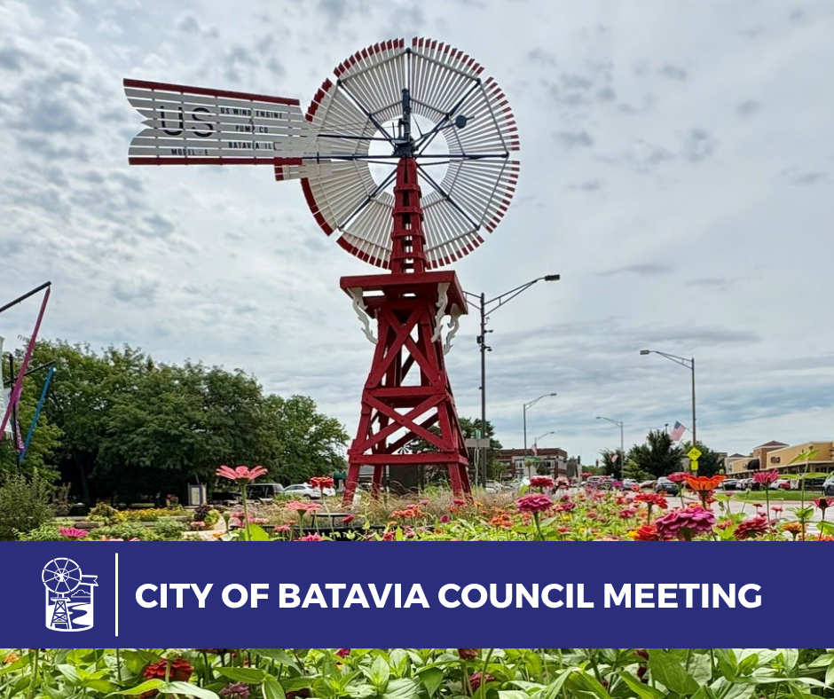 City Council Meeting with windmill and flowers