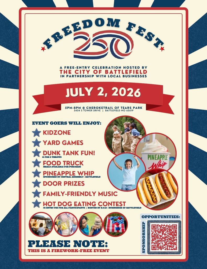 An announcement for the Freedom Fest 250 event on July 2nd.