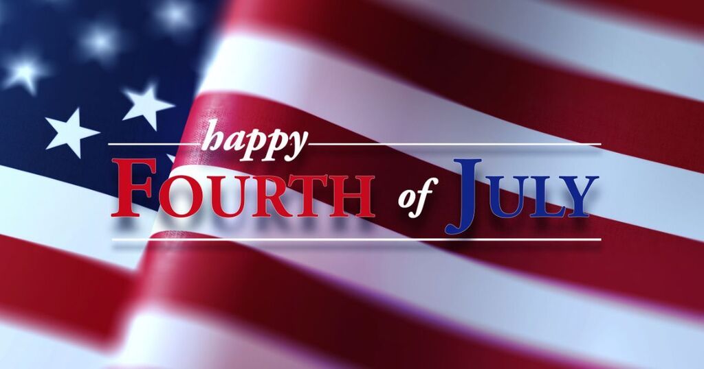 An American flag with the words, Happy Fourth of July.