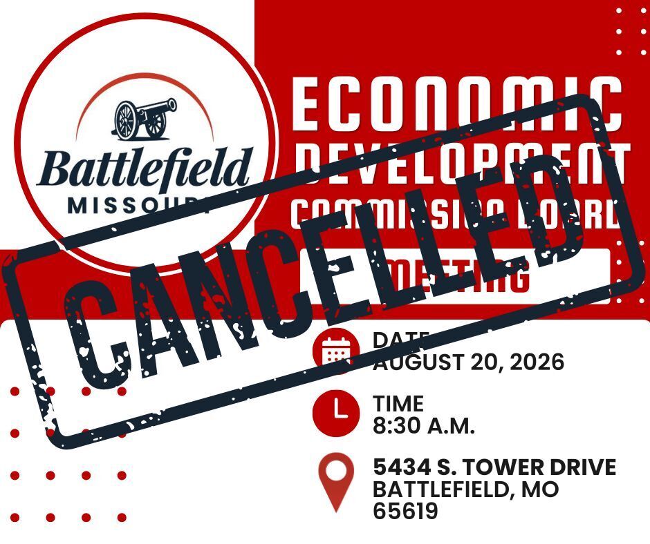 A cancellation notice for the Economic Development Commission Meeting on August 20th. 