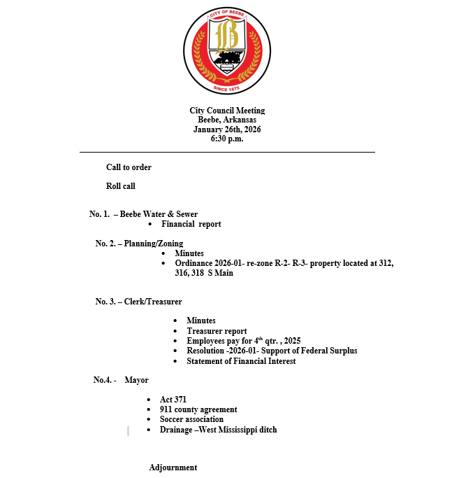 January 26th 2026 City Council Agenda