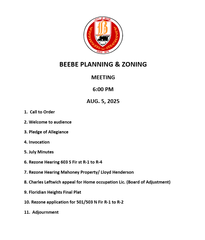 August 2025 Planning & Zoning Agenda