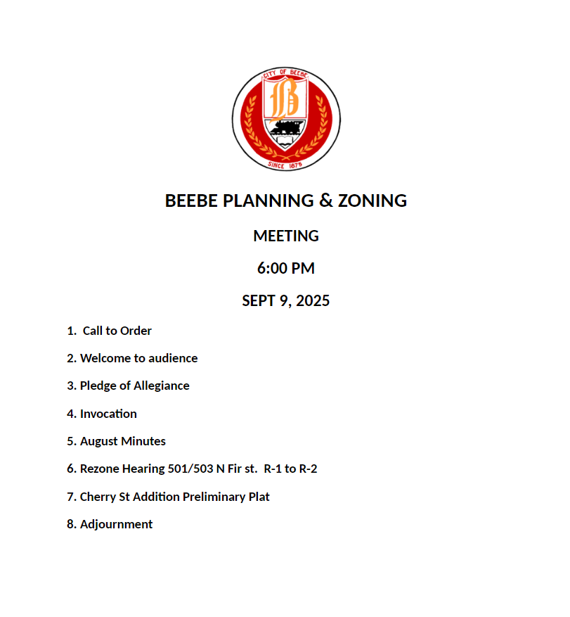 September 2025 Planning & Zoning Agenda
