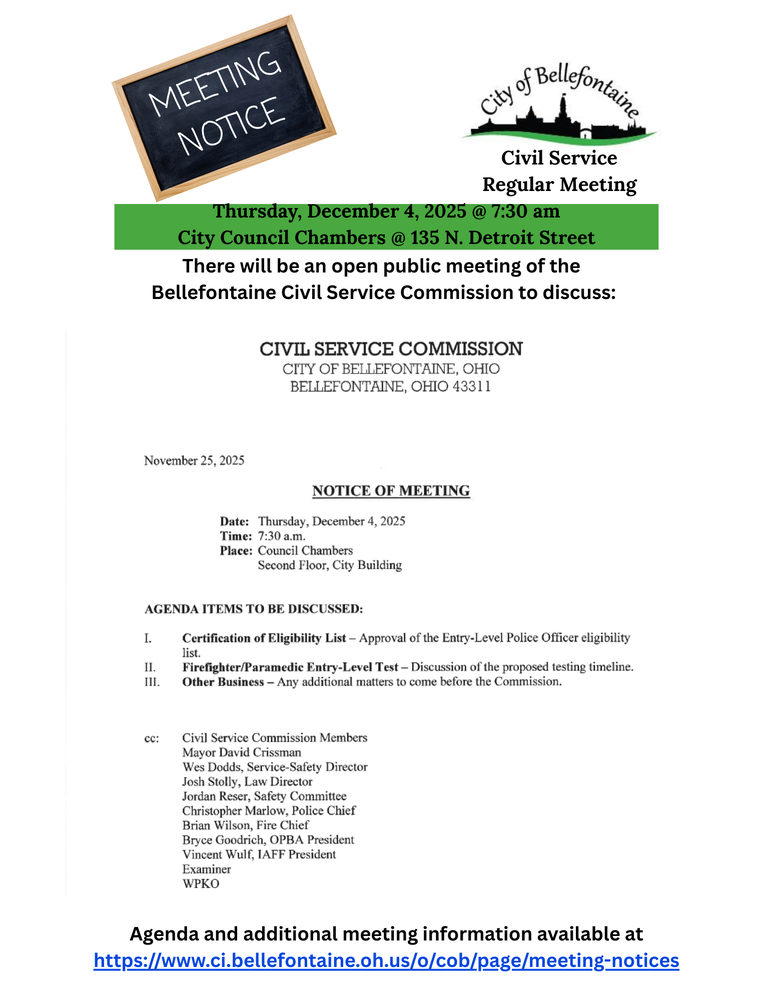 Notice of Meeting Flyer for Civil Service Commission meeting 12.4.2025