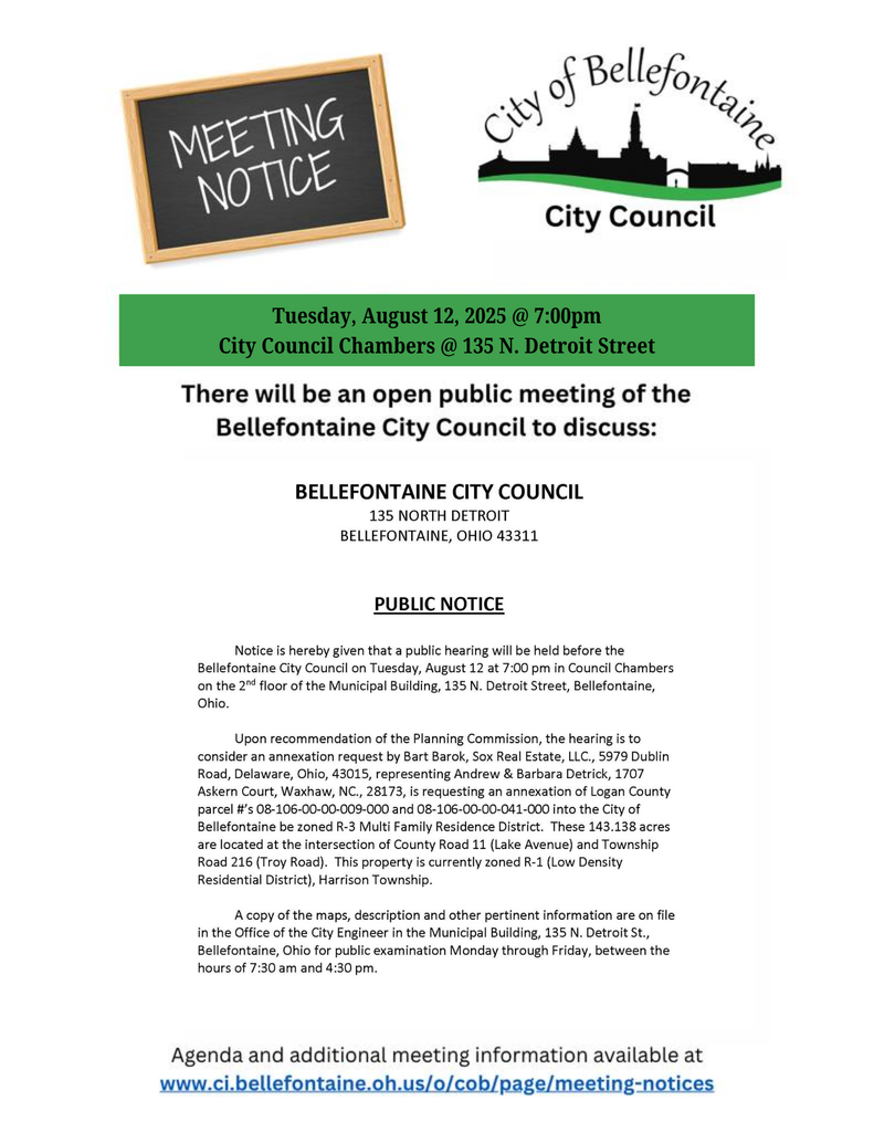 City Council Meeting August 12, 2025 Meeting Notice Flyer