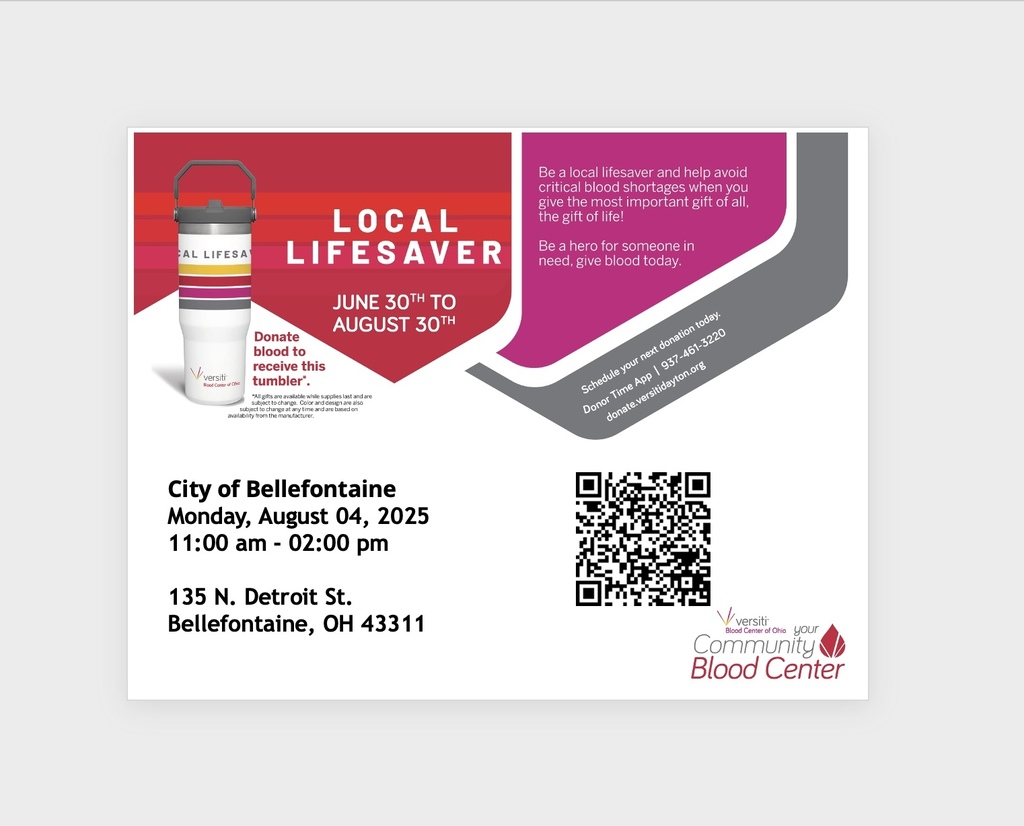 Community Blood Drive flyer for August 4th, 2025 from 11am to 2 pm