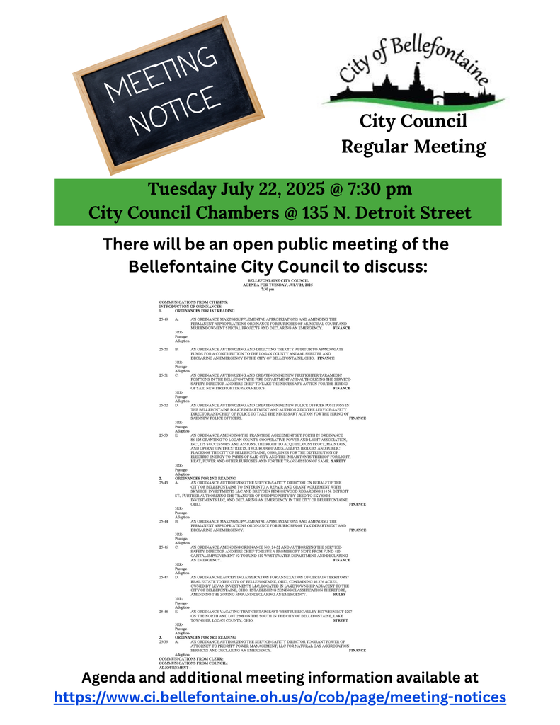 Notice of City Council Public Meeting on July 22, 2025