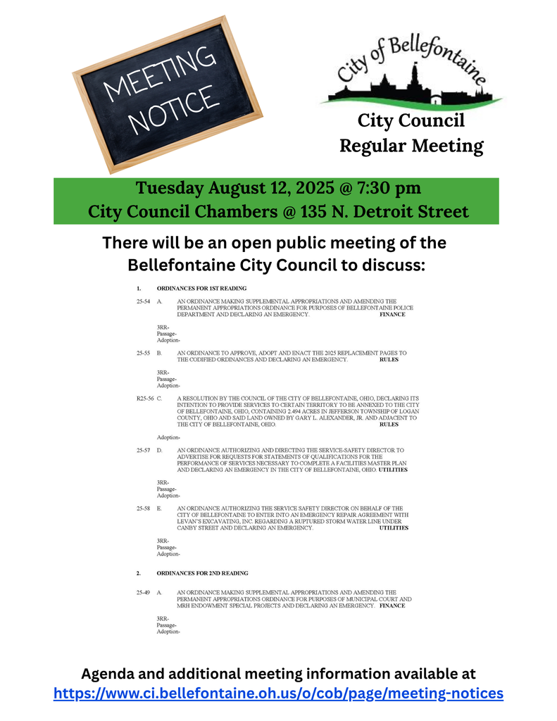 City Council Meeting August 12, 2025 Meeting Notice Flyer