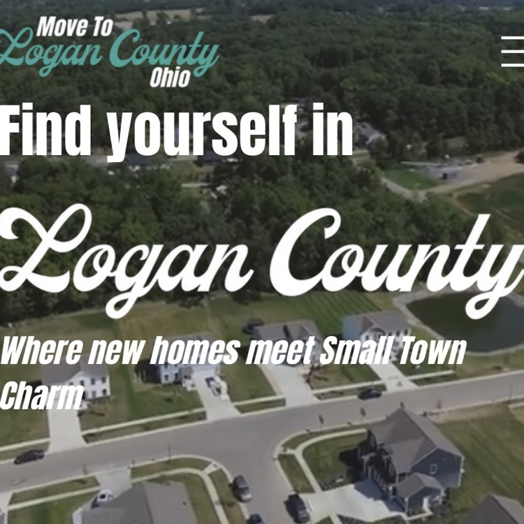 home page of the move to Logan county webpage. shows the newer developments and says where new homes meet small town charm