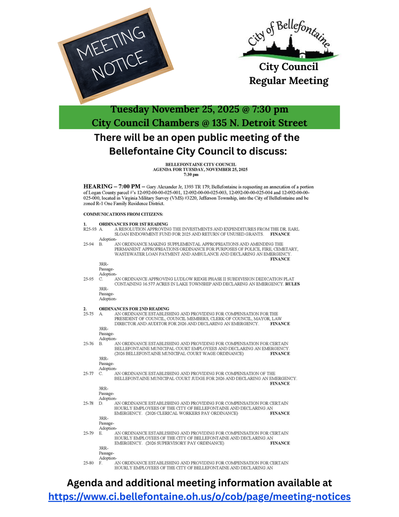 Notice of City Council Public Meeting on November 25, 2025