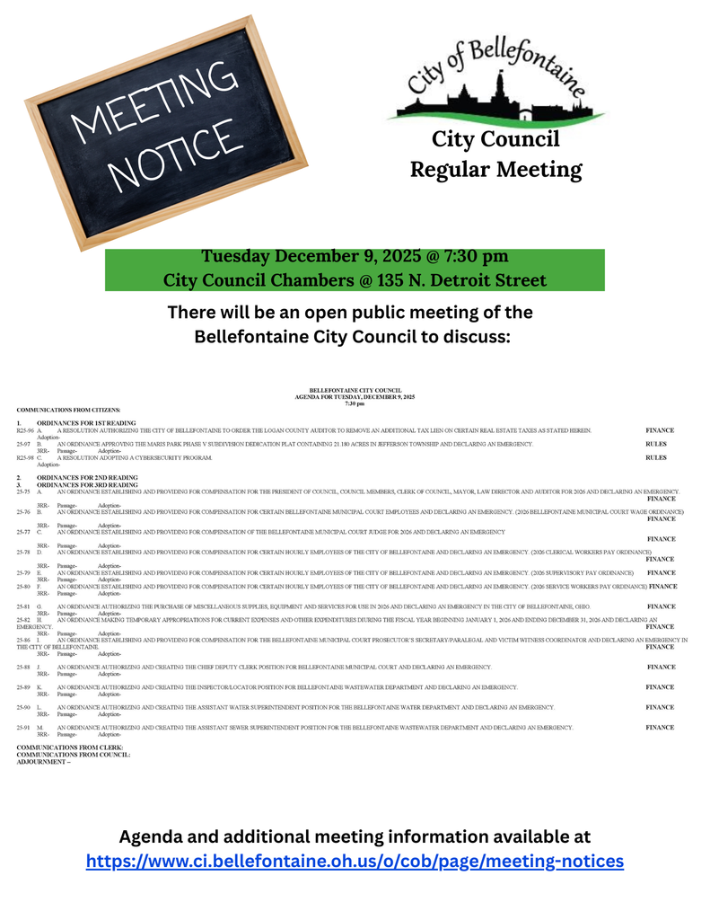 Notice of City Council Public Meeting on December 9, 2025