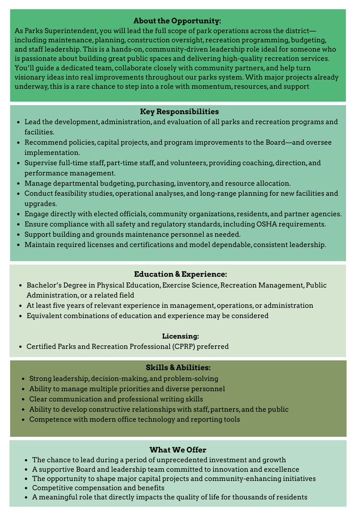 Parks Superintendent Job Description