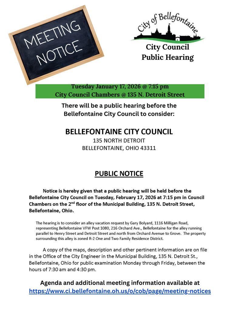 Notice of Public Hearing flyer to be held on January 17th at 7:15pm