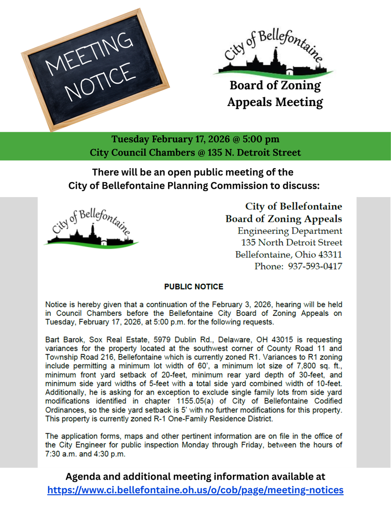 Board of Zoning Appeals Public Notice of Meeting Flyer for 2.17.2026