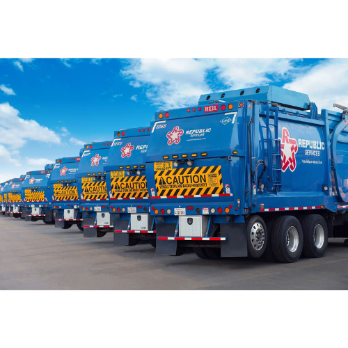 Republic Trash Trucks in a line