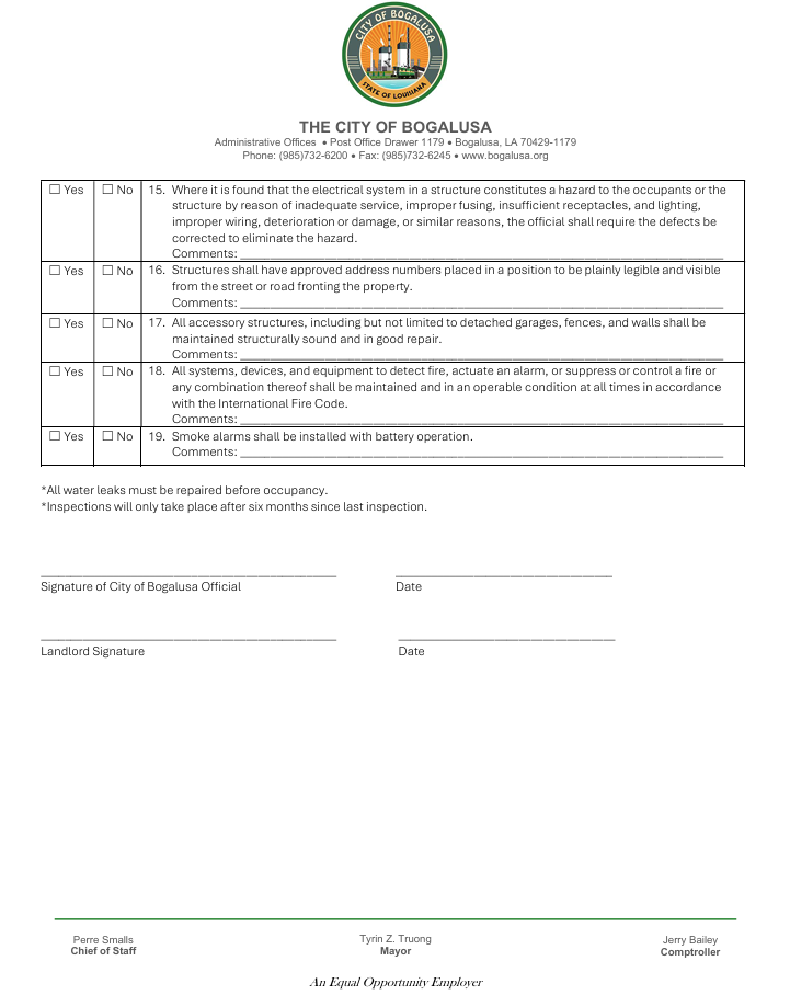 Rental Unit Inspection Form