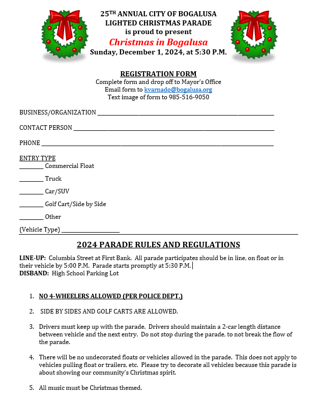 christmas parade form