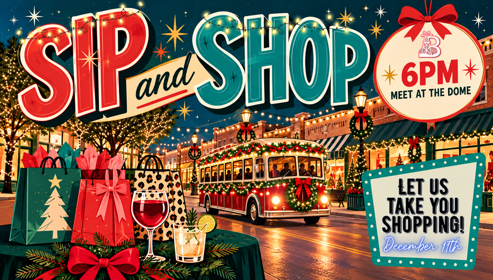 Sip and shop graphic