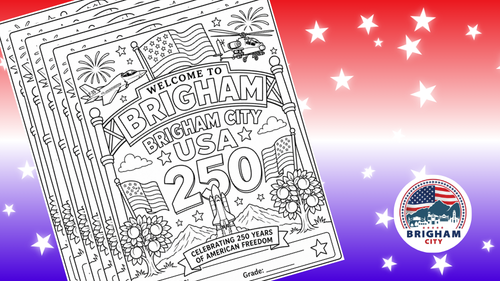 a stack of coloring contest sheets on a red, white, and blue background