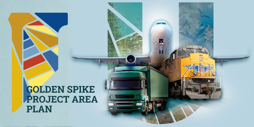 the logos for the Utah Inland Port and the Golden Spike Project Area