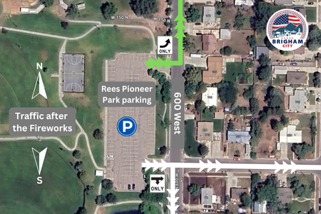 map of traffic routes from Pioneer Park parking lot after fireworks