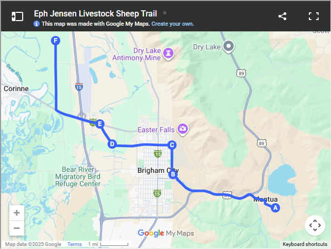 map of the path the sheep take from Mantua to Corinne