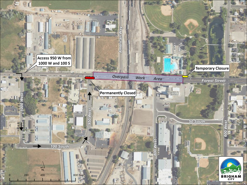 map of Forest Street with closure locations marked
