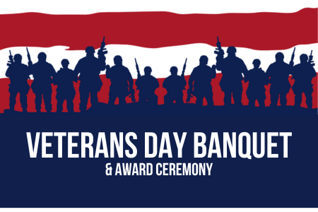 dark blue silhouettes of military against a red and white striped background